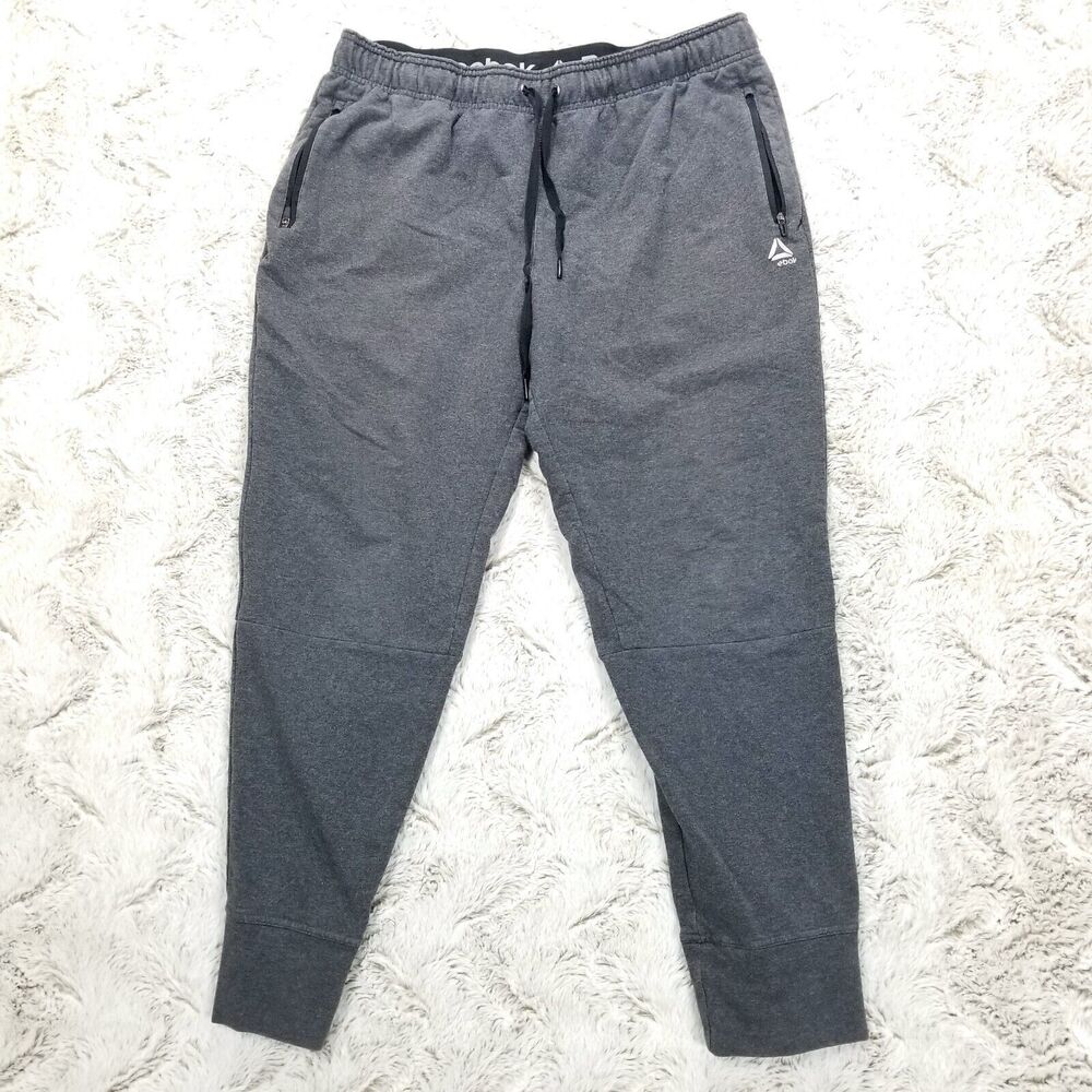 Reebok Jogger Sweatpants Mens L Drawstring Pocket Logo Gray